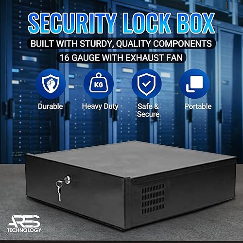 Miniatura 6 de Acero resistente 15" x 15" x 5" DVR, PC, caja de seguridad de TV, paredes de acero calibre 16, extractor de ventilador, cerradura y llave. Ideal