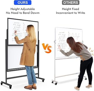 Maxtek Double-Sided Rolling White Board on Wheels 48x60, Height Adjustable