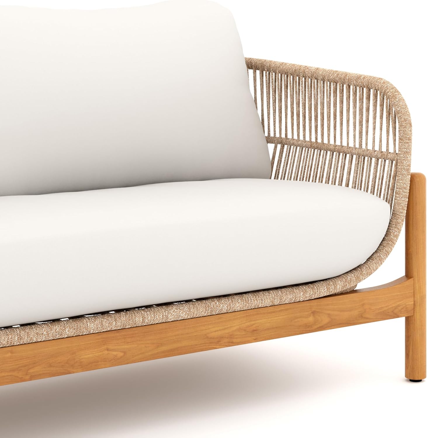 New Classic Furniture Solstice Wood Rope Patio Loveseat in Linen Beige