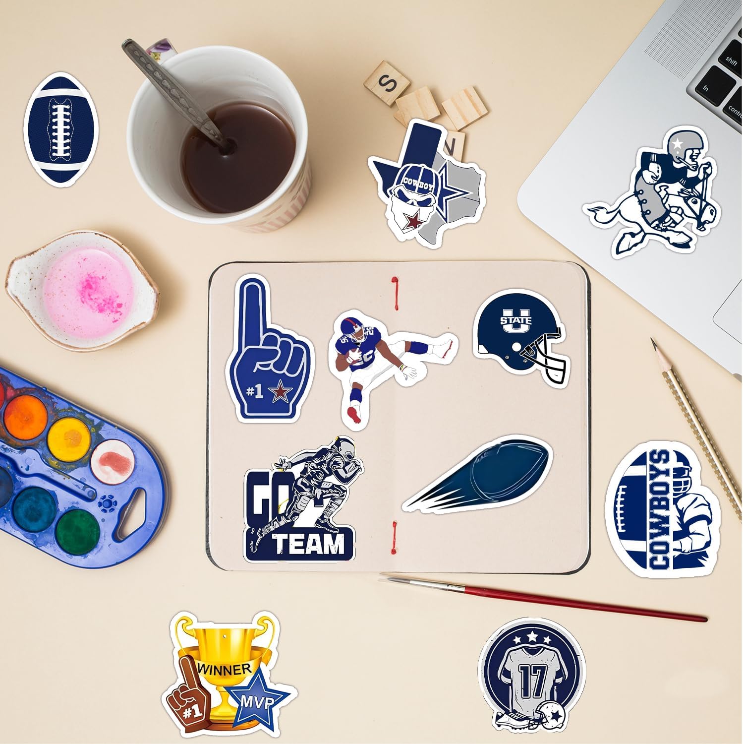 Cowboy Football Stickers 55 Pcs American Cowboy Rugby Stickers, Blue Dallas Football Birthday Party Favors Dallas Soccer Themed Party Supplies Decorations for Sports Game Sport Team Gifts - Image 5