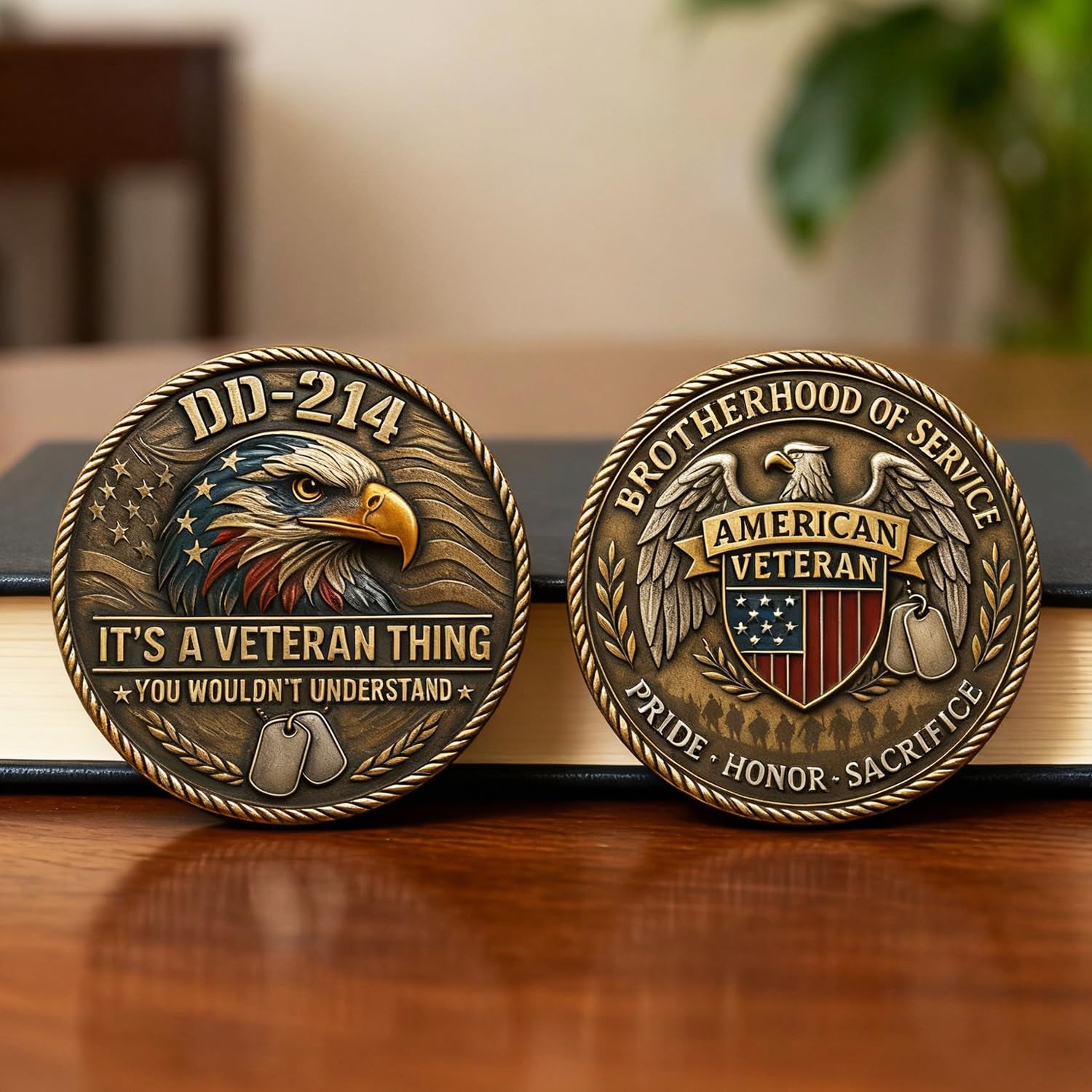 DD-214 Challenge Coin – 2025 Veteran’s Dual-Side Antique Coin, Perfect Military Retirement Gift, Air Force Army Navy Marine Corps Going Away Present, Veteran Challenge Coin