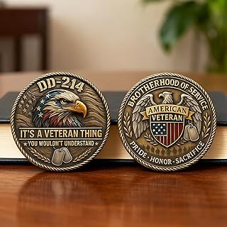 DD-214 Challenge Coin – 2025 Veteran’s Dual-Side Antique Coin, Perfect Military Retirement Gift, Air Force Army Navy Marine Corps Going Away Present, Veteran Challenge Coin