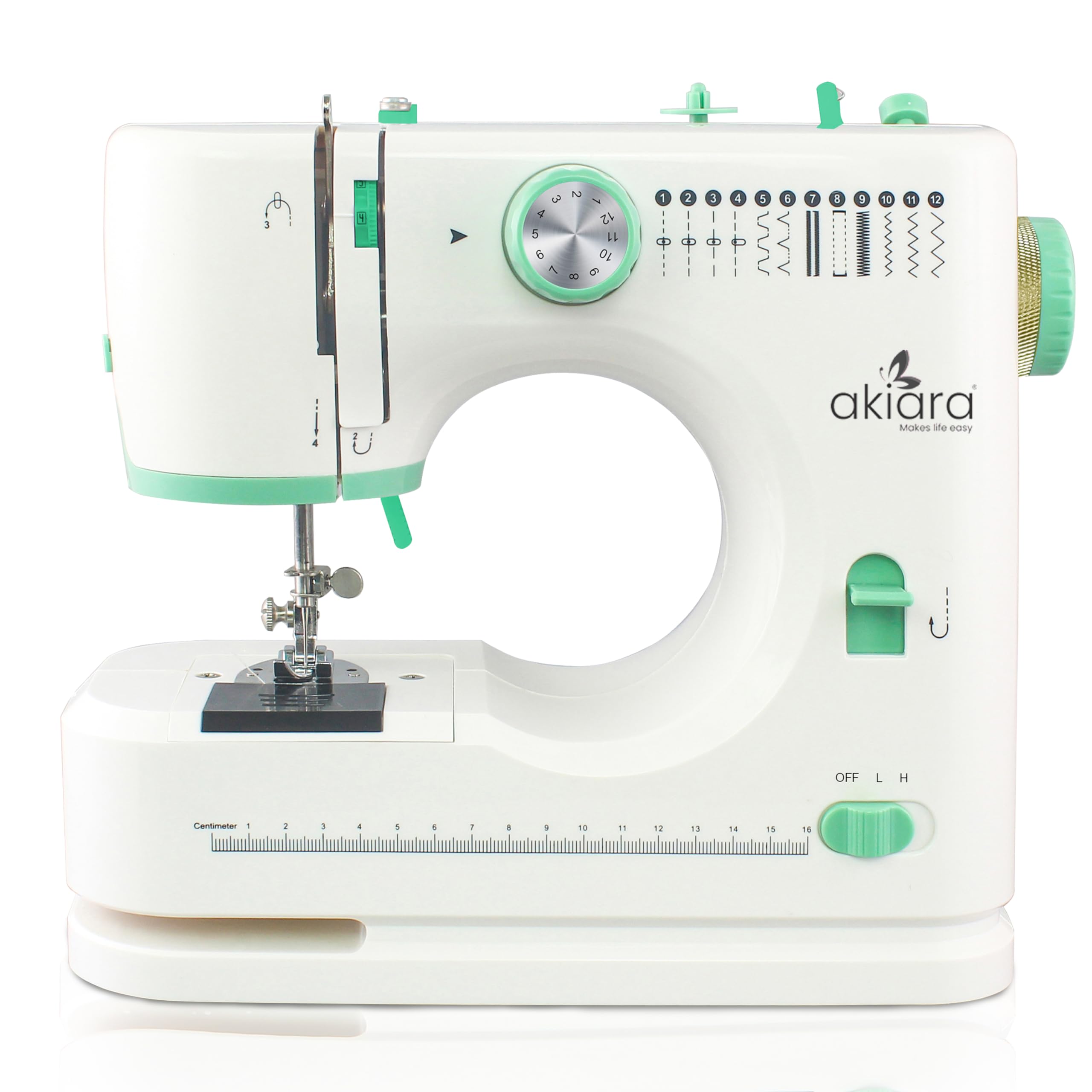 Akiara - Makes Life Easy Stitching Machine With 12 Stitch Patterns,Sewing Machine For Home Tailoring With Zig Zag,Pico,Single Needle Sewing,Automatic Thread Rewind-Ideal For Home Use - White