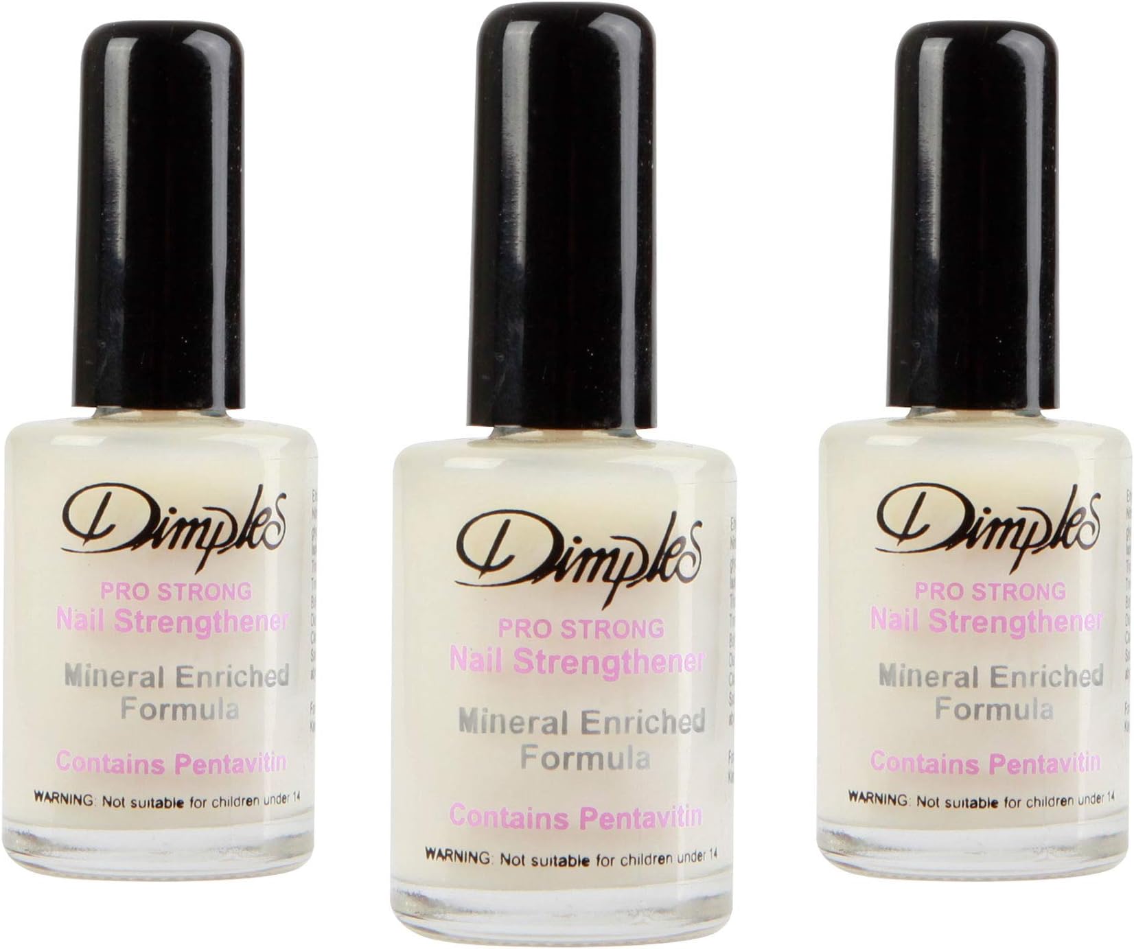 Dimples Pro Strong Nail Strengthener | Strengthening Nail Treatment for Weak Nails | with Pentavitin | Base & Top Coat | 3 x 15ml