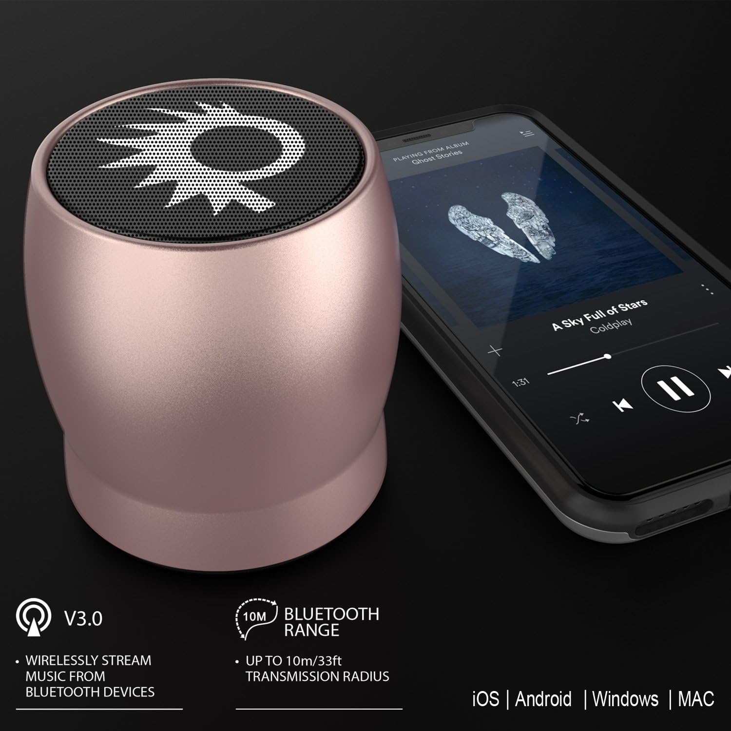 Free Shipping Over $50 Portable Wireless Bluetooth Speaker, Powerful HD Speakers W/Enhanced Bass TF/SD Card Slot/AUX Input, Rechargeable Hands Free Speakerphone W/Mic Compatible W/iPhone/Android - Punkcase Rocker[Rose]