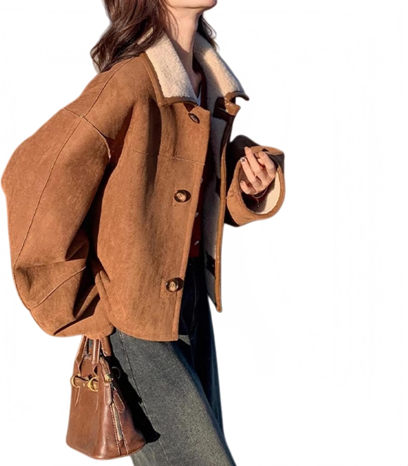Reversible suede top for women, autumn 2025 style, petite design, winter fleece-lined and thickened lamb wool coat