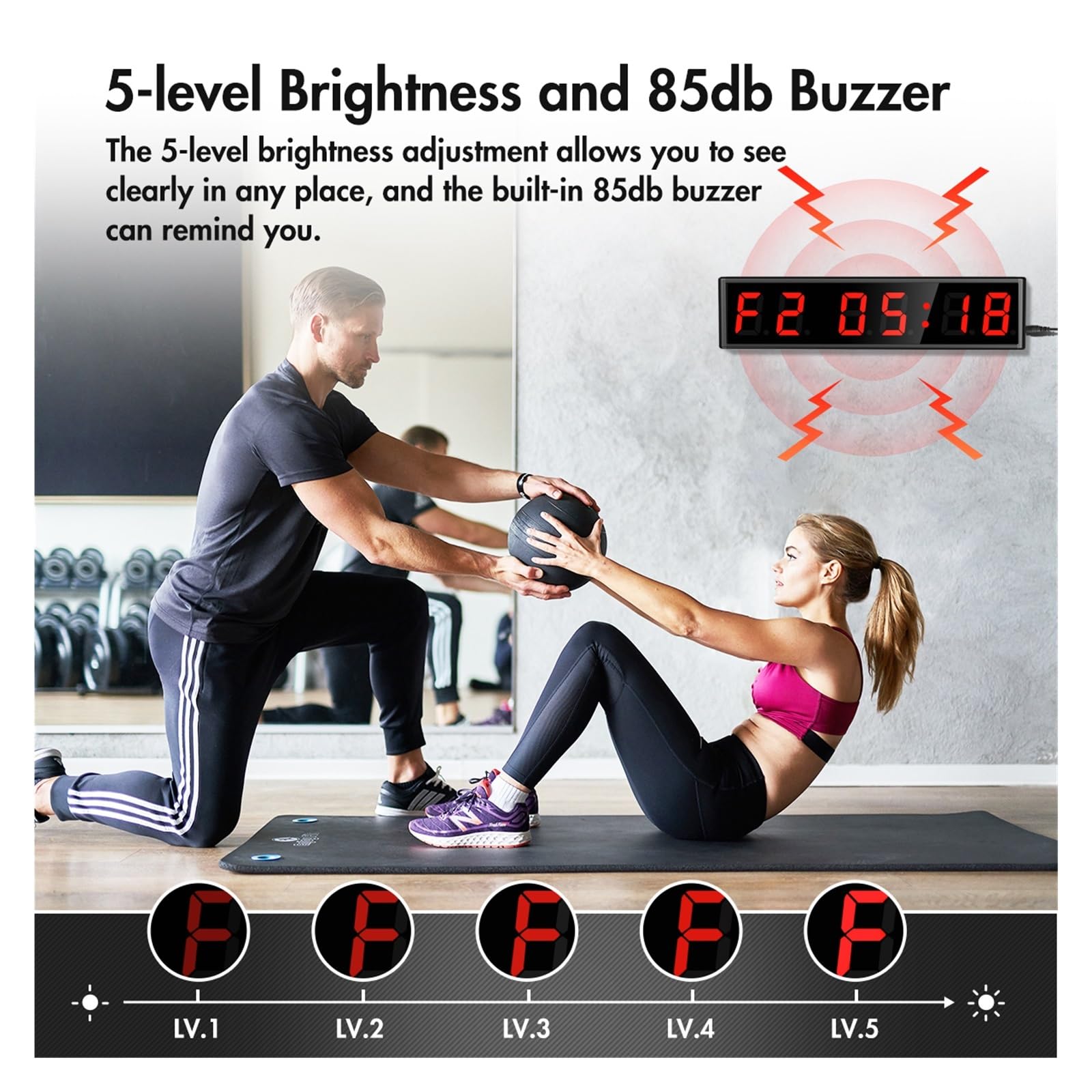 Timer palestra, 3 pollici LED palestra timer intervallo conto alla rovescia orologio da parete fitness cronometro domestica ora minuto secondo tempo reale