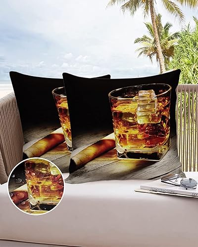 Miniatura 6 de Paquete de 2 fundas de almohada para exteriores, diseño de puro, vino, whisky, licor de bodegón, imágenes de naturaleza muerta, impermeables,
