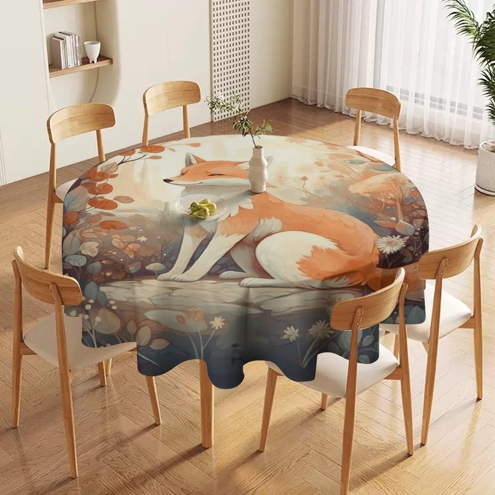 Nappe ronde avec petit renard imperméable pour décoration de table de mariage et de cuisine