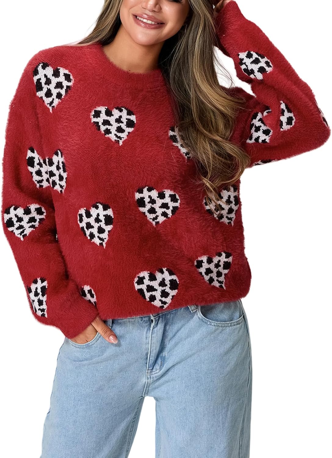 Mommy and Me Sweater Heart Crewneck Knit Sweatshirt Pullover Tops Mother Daughter Matching Outfits - Image 2