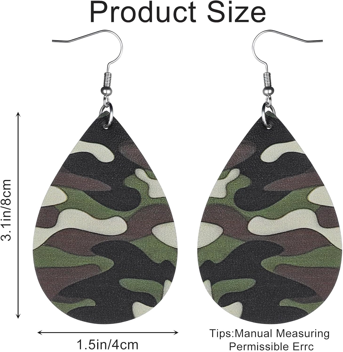 Camoflage Earrings For Women Leather Camo Dangle Army Green Earring Lightweight Cool Cheetah Leopard Faux Leather Earrings Teardrop For Various Festivals Celebration Party Jewelry Outfits Accessories - Image 2