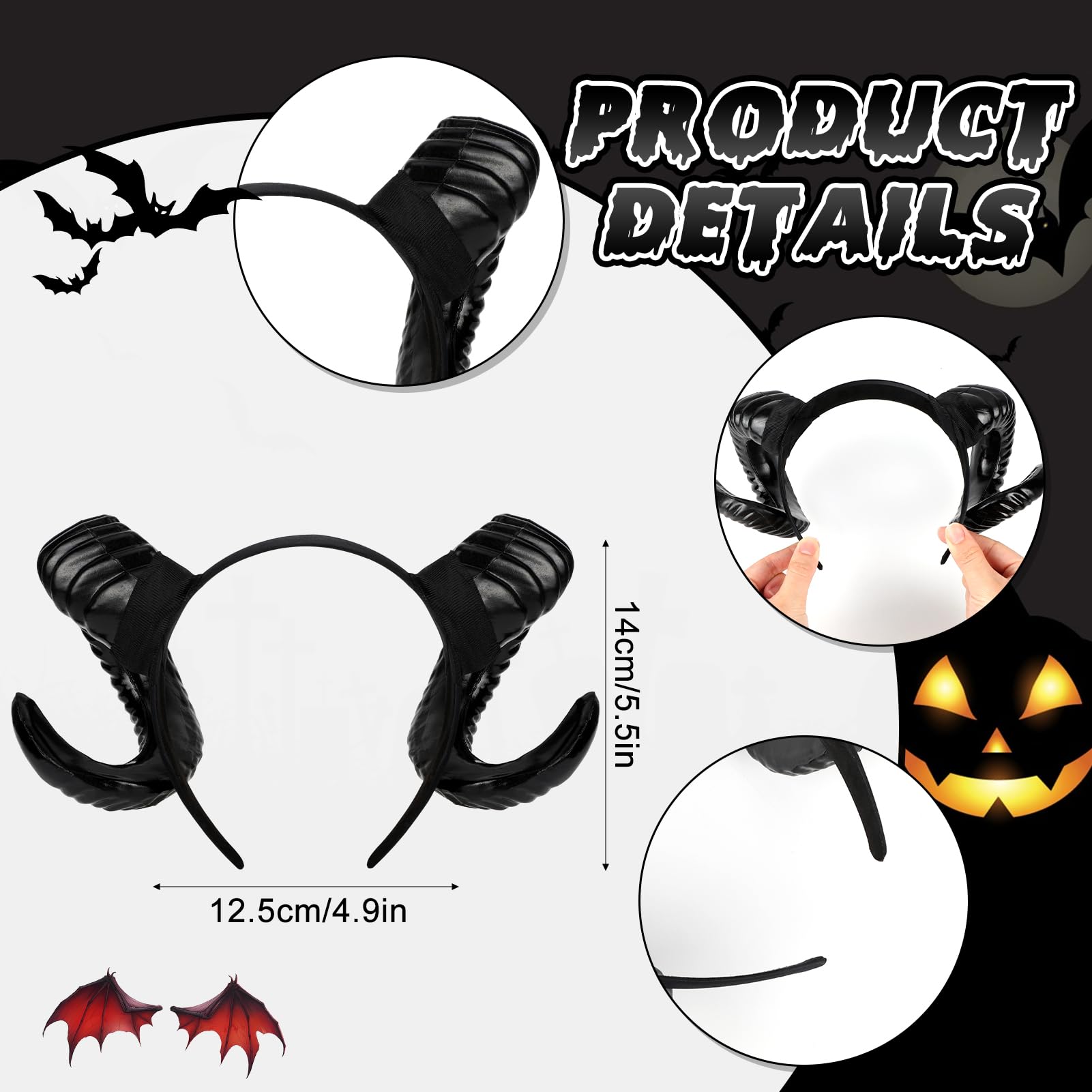 HOWAF Black Devil Horns Headband & Halloween Face Tattoos Stickers - Image 2