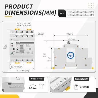 GEYA Mini ATS Dual Power Automatic/Manual Transfer Switch, Over & Under Voltage Protection Solar Auto Switch Uninterrupted Power Din Rail(2Pole 25A AC220V)