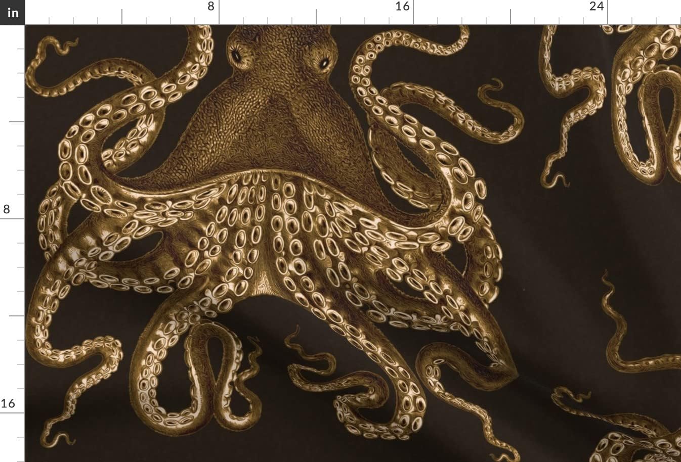 Spoonflower Fabric - Sea Monster, Octopus, Sepia, Black, Nautical, Coastal, Coral, Reef, Printed on Upholstery Velvet Fabric by The Yard - Upholstery Home Decor Bottomweight Apparel
