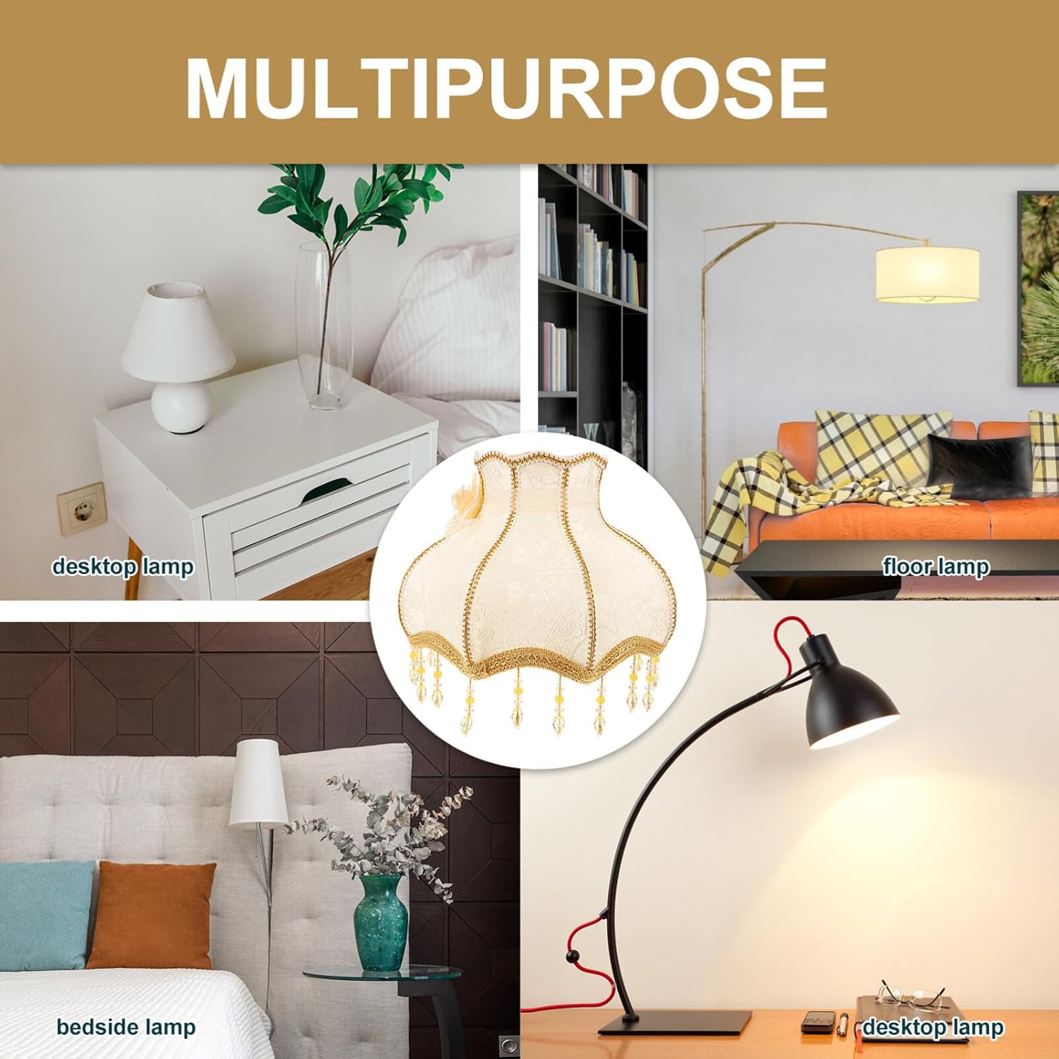Angoily European Style Lace Lampshade with Hanging Beads Scallop Dome Lamp Shade for Desk and Table Lamps E27 Compatible 12.20X12.20X9.44In