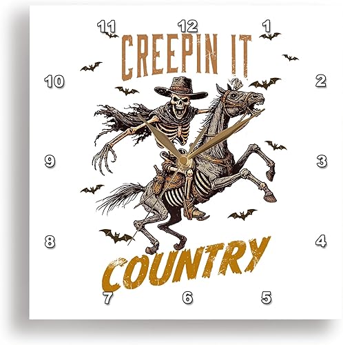 3dRose, Creepin It Country Funny Western Skeleton Cowboy Vintage Halloween, 10x10 Wall Clock