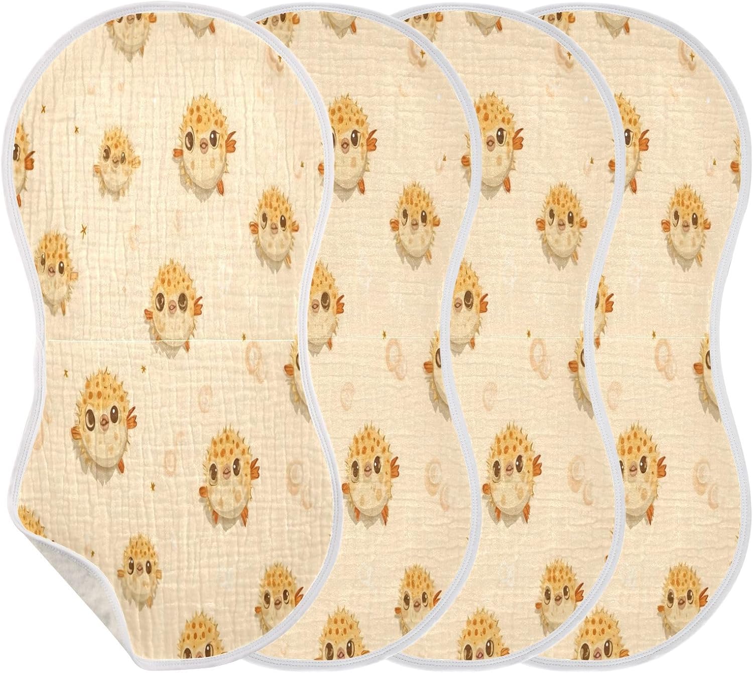 Fugu Baby Burp Cloths -4Pcs Soft Absorbent Muslin Washcloths Bibs Face Towel for Newborn Boys Girls 22 x 11 Inch