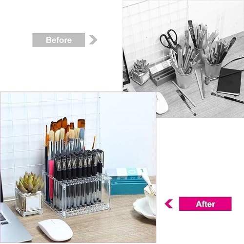 Miniatura 6 de TOPINCN 96 Slots Makeup Brush Holder, Acrylic Cosmetic Pencils Organizer Stand, Clear Beautys Tool Storage Container, Plastic Marker Caddy for