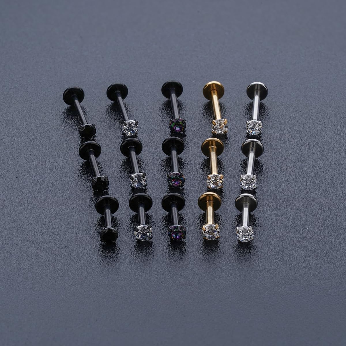 16G 18G 20G Threadless Push in Lip Ring for Women Men Black Stainless Steel CZ Top Labret Stud Jewelry for Nose Tragus Helix Cartilage Monroe Piercing Jewelry 6mm 8mm 10mm