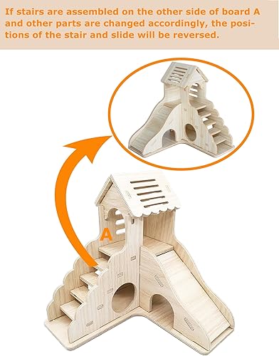Miniatura 4 de Accesorios para jaula de escondite para hámsteres  Hámster House and Habitat Cabaña de madera con escalera de escalada y tobogán para jerbos enanos