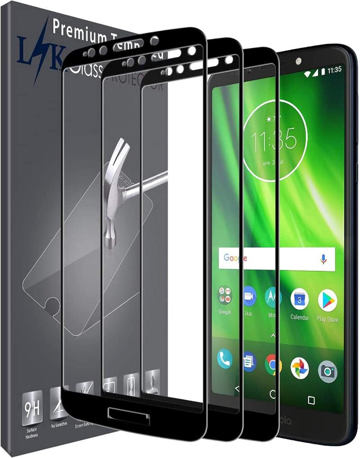 3 PACK LK Screen Protector Compatible with Moto G6 Play Tempered Glass, Full Cover, HD Transparent, Bubble Free, Not fit for Moto G6