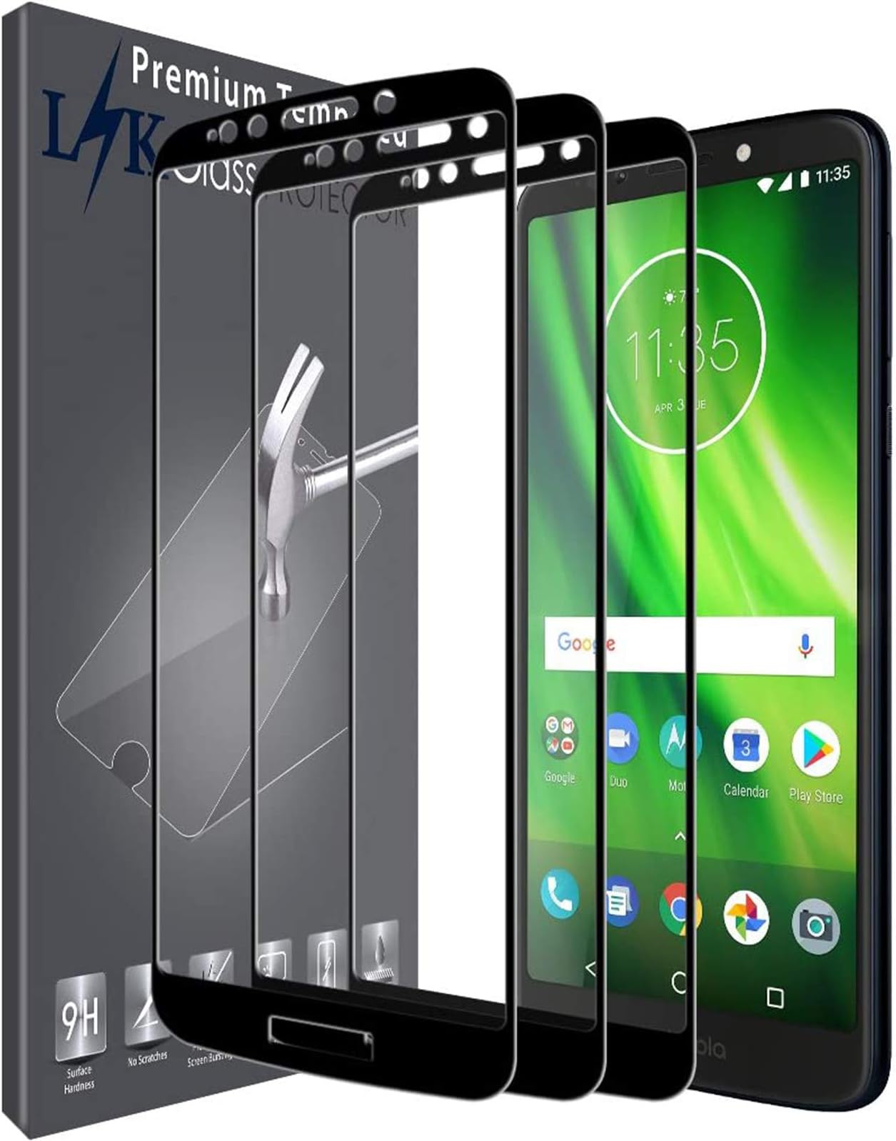 3 PACK LK Screen Protector Compatible with Moto G6 Play Tempered Glass, Full Cover, HD Transparent, Bubble Free, Not fit for Moto G6