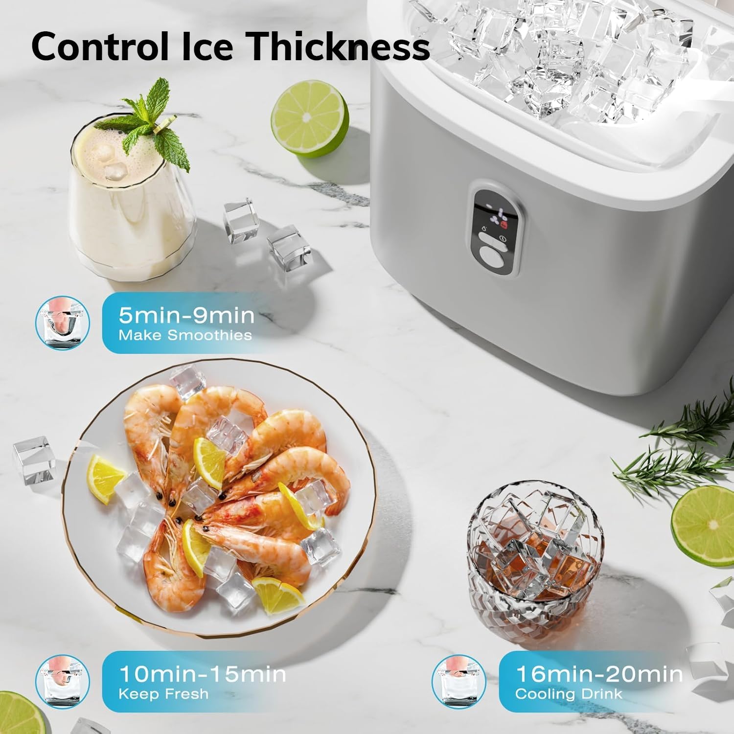 Antarctic Star Countertop Ice Maker Machine, 30lbs/24hrs, 3 Thickness Ice Cubes, 16pcs/13 Mins,2 Ways To Add Water, Self-Cleaning Ice Cube Maker W/Basket And Scoop For Home/Kitchen/Camping/RV (Grey) on Fridge.com - View 3