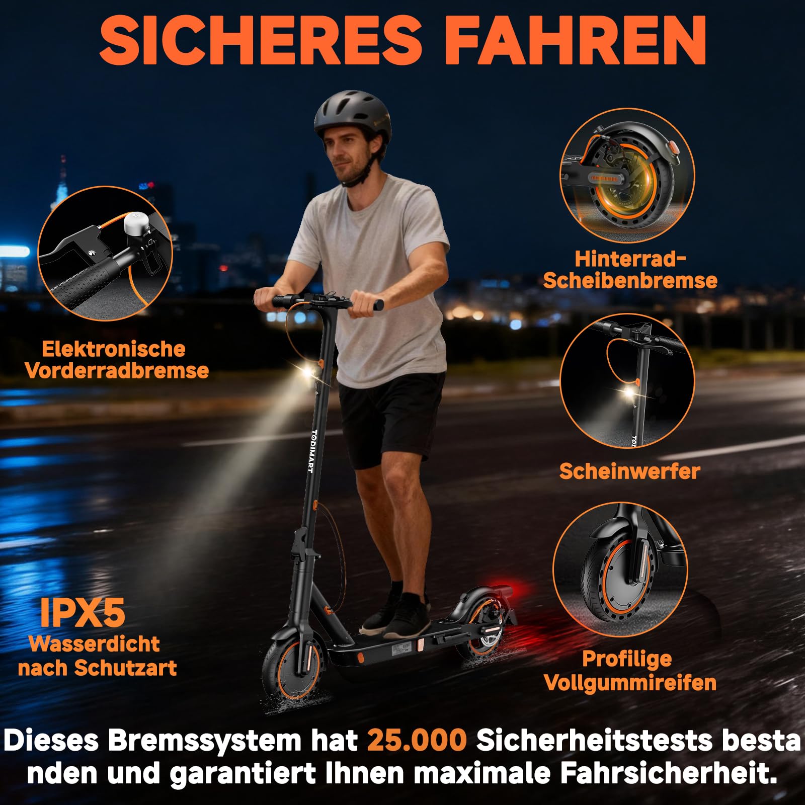 TODIMART E-Scooter mit Straßenzulassung, 500W Motor, klappbar | Klappbares Design App-Steuerung 20 km/h Höchstgeschwindigkeit 8,5-Zoll-Vollgummireifen Tempomat