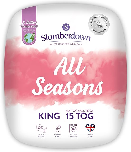 Slumberdown All Seasons 15 Tog (4.5 Tog + 10.5 Tog) King Size Bed 3 in 1 Combination All Seasons King Size Bed Duvet
