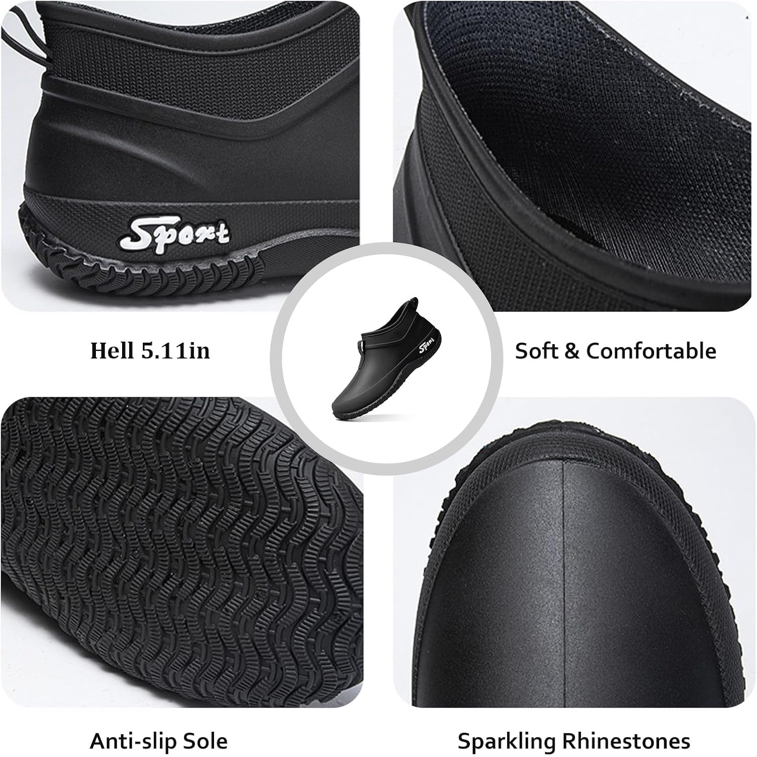 Women's Rubber Flat Low Top Rain Boot Fashion Round Wide Toe Waterproof Lug Sole Anti-Slip Slip on Deck Garden Shoes for Boating Camping Farming Outdoor Work - Image 4