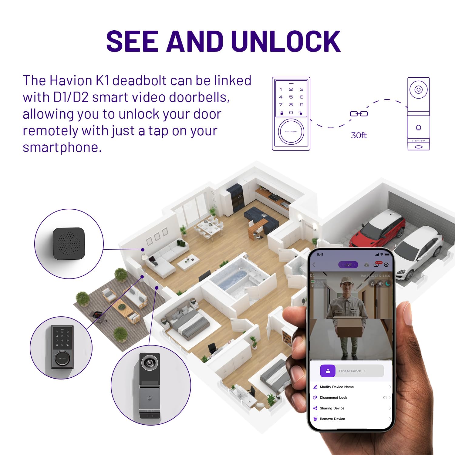 Campanello video wireless con set di blocco intelligente - incl. campanello, doppia fotocamera, 5MP 3K QHD, schermo 2 '' e 32 GB eMMC, rilevamento del movimento e allarme in tempo reale, audio a 2 vie
