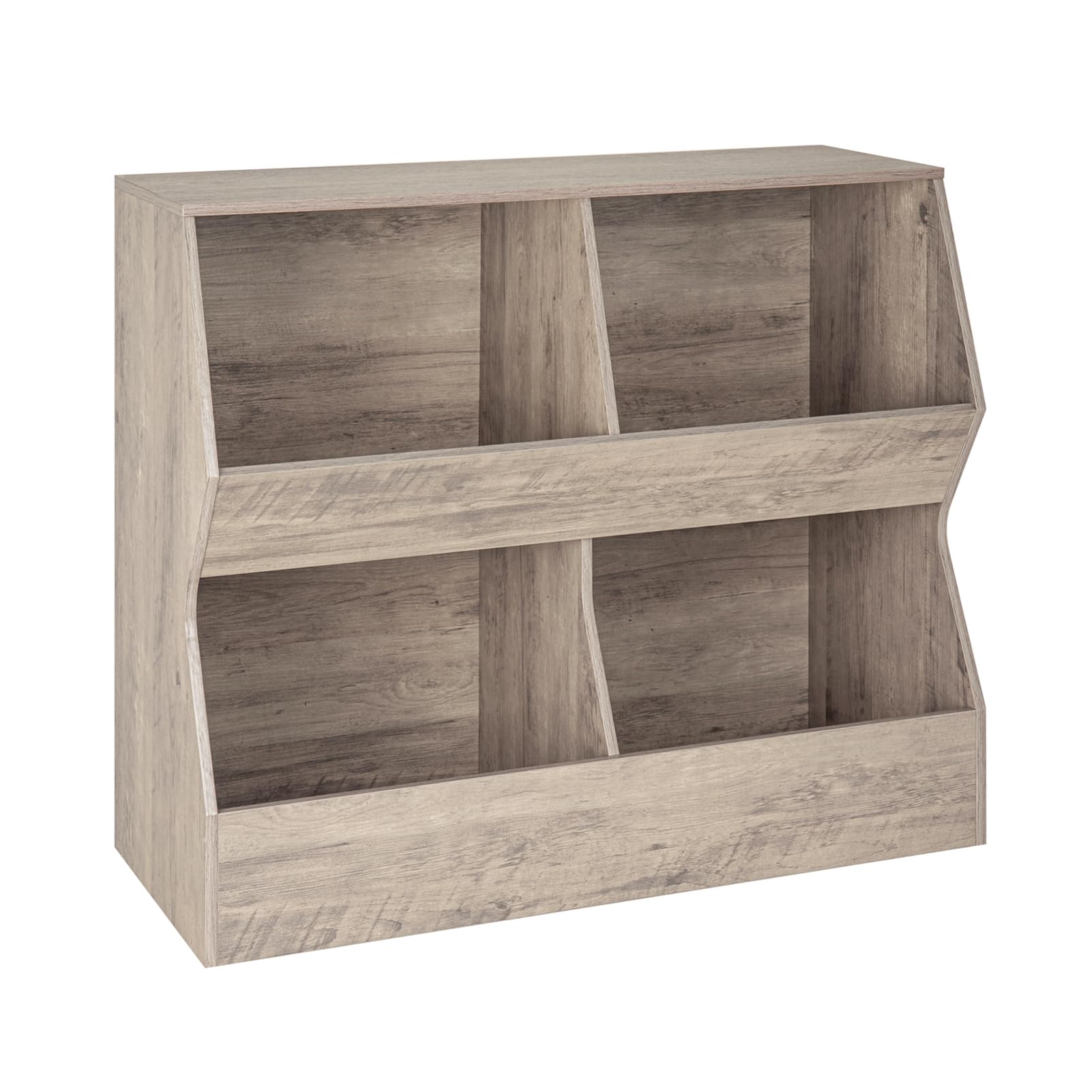 DINZI LVJ Kids Bookshelf, Toy Storage Organizer, Wooden Toy Storage Cabinet, 4 Cubby Children Bookcase, Toddler Book Toy Shelf for Bedroom, Nursery, Hallway, School, 35.4" Long, Greige