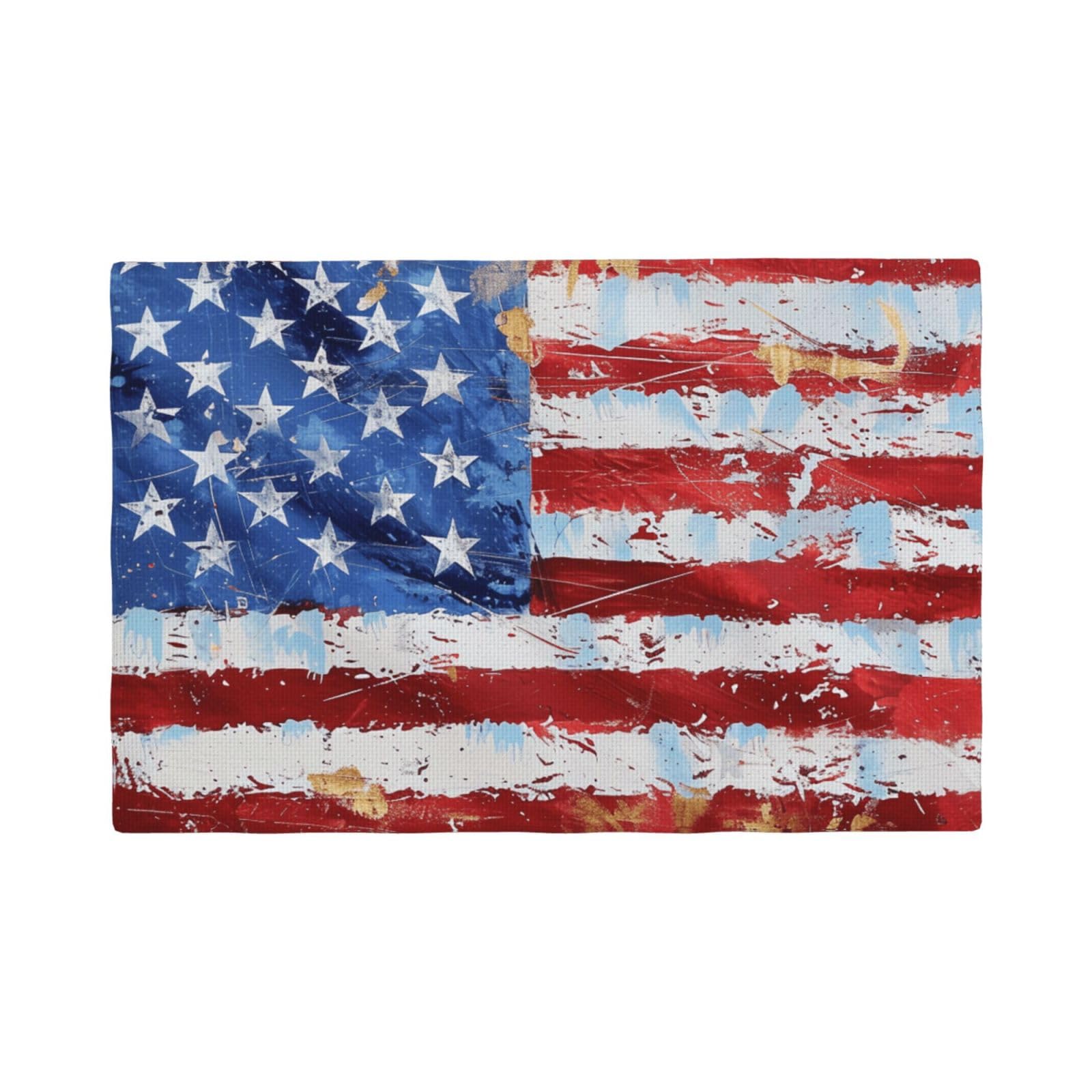 American Flag Independence Fourth of July Print Placemats Set, Heat Resistant Washable Placemat 12x18in Table Mats for Party Kitchen Dining Table Decoration Indoor Outdoor, Four Pieces