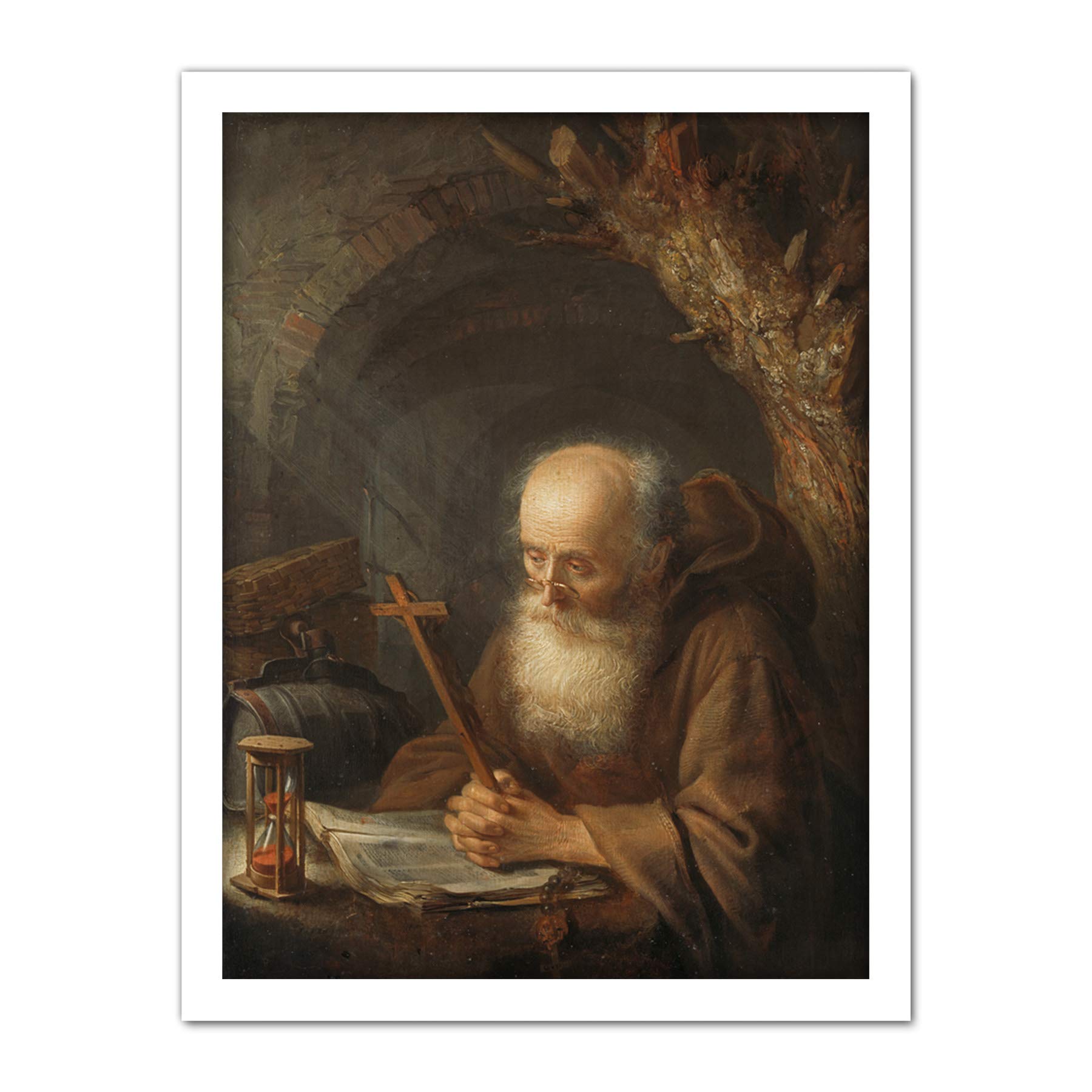 Dou A Recluse With Cross Hermit Christian Painting Large Framed Art Print Poster Wall Decor 18x24 in