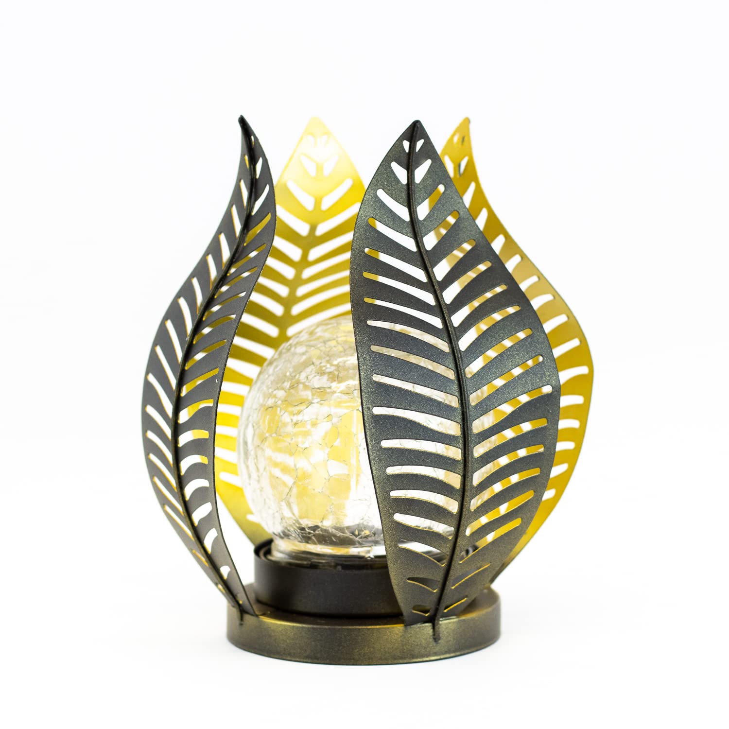 Gardenwize -Solar-Powered Crackle Glass Lotus Leaf Lantern – Outdoor LED Solar Garden Light, Eco-Friendly Decorative Lantern for Patios and Gardens