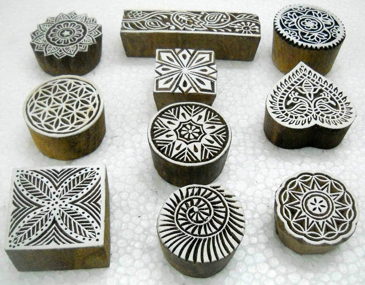 Amazon.com: Wholesale Lot of 10 Classic Designs Wooden Block Stamps/ Tattoo/ Indian Textile Printing Blocks : Arts, Crafts & Sewing