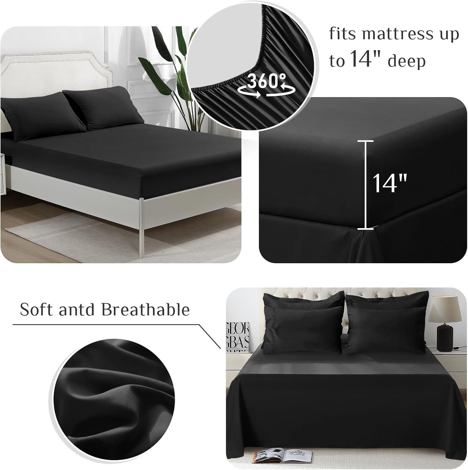 JOLLYVOGUE Black Twin Size Comforter Set - Ultra-Soft Bedding Set for All-Season Warmth - Bed in a Bag 7 Pieces with Sheets, Pillowcases & Shams