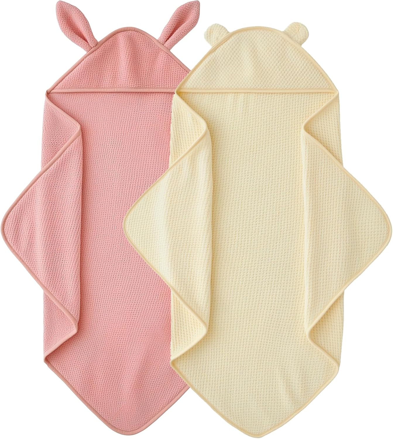 Baby Hooded Towel 2 Pack Bath Towels for Newborn with Animal Design Shower Essentials for Baby Girl Boy and Toddler (Blush Pink & Pink, Medium)