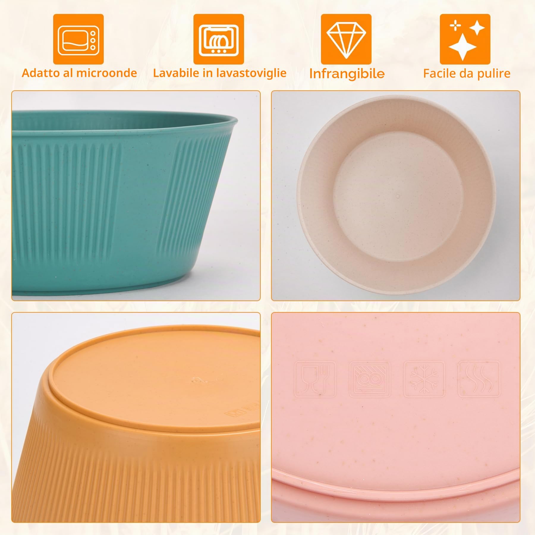 6 pezzi infrangibili set di Ciotole per Insalata, 20CM 60 Once Grandi Ciotole da Campeggio Set di Ciotole di Plastica per Cereali per Picnic Barbecue Leggero Bambini Adulti Zuppa Cena Dessert Set