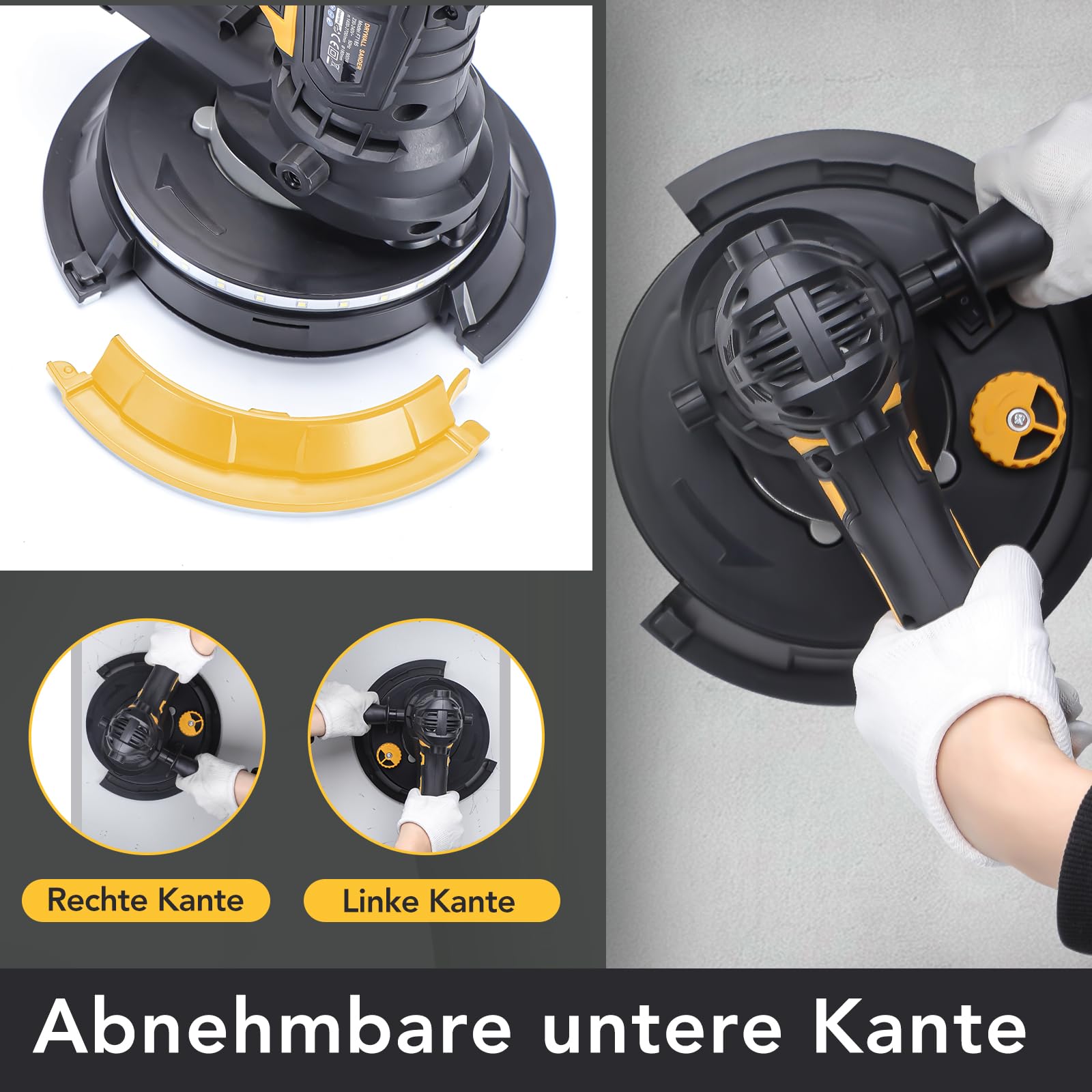 900W Trockenbauschleifer,1400-2700RPM Elektroschleifmaschine für Wände,LED-Licht,Staubbeutel,Schlauch,Tellerschleifer mit 5 variable Geschwindigkeiten,Grob-/Feinschliff, 12 Stück Schleifscheibn