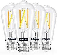 Linkind Matter ST19 Smart Edison Bulbs 4-Pack: Tunable 2700K-6500K E26 LED 800LM, Alexa Google Apple Home Compatible
