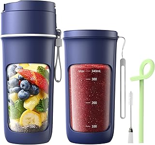 Portable Blender, Mini Blender For Shakes and Smoothies, Personal Blender USB Rechargeable, Fresh Juice Blender With 10 Blades, 12oz Handheld Blender For Kichen Ice, Blue