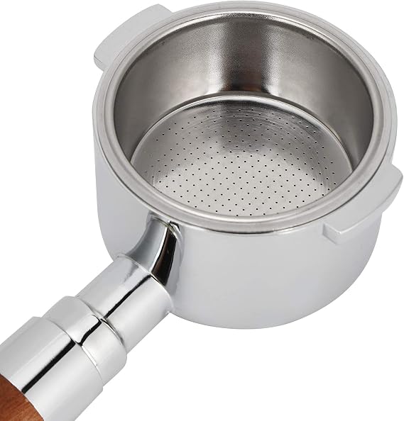 51mm Coffee Bottomless Portafilter 2 Ears, Coffee Portafilter Replacement Accessories, Cup Filter Basket Bottomless Handle for Coffee Machine, Stainless Steel Basket and Solid Wood Handle