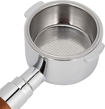 51mm Coffee Bottomless Portafilter 2 Ears, Coffee Portafilter Replacement Accessories, Cup Filter Basket Bottomless Handle for Coffee Machine, Stainless Steel Basket and Solid Wood Handle