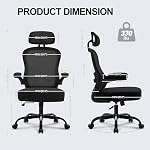 Président du Bureau ergonomique,Ultra chaise de bureau à ressort épais, noir, support et appuie-tête réglables Lombaire, Armes rabattables, fonction de rotation, chaise informatique de bureau de Mesh