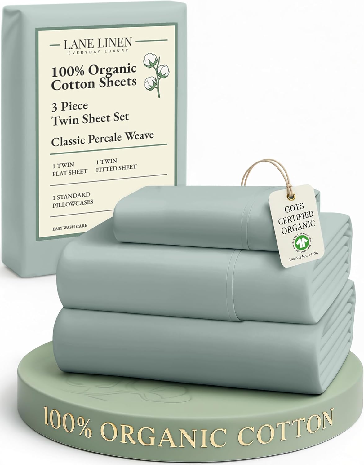 LANE LINEN 100% Organic Cotton Twin Bed Sheet Set, Mercerized Fully Elasticized Eco Friendly Sustainably Produced Bedding Sheets & Pillowcase Set, 15" Deep Pocket Twin Sheets - French Blue