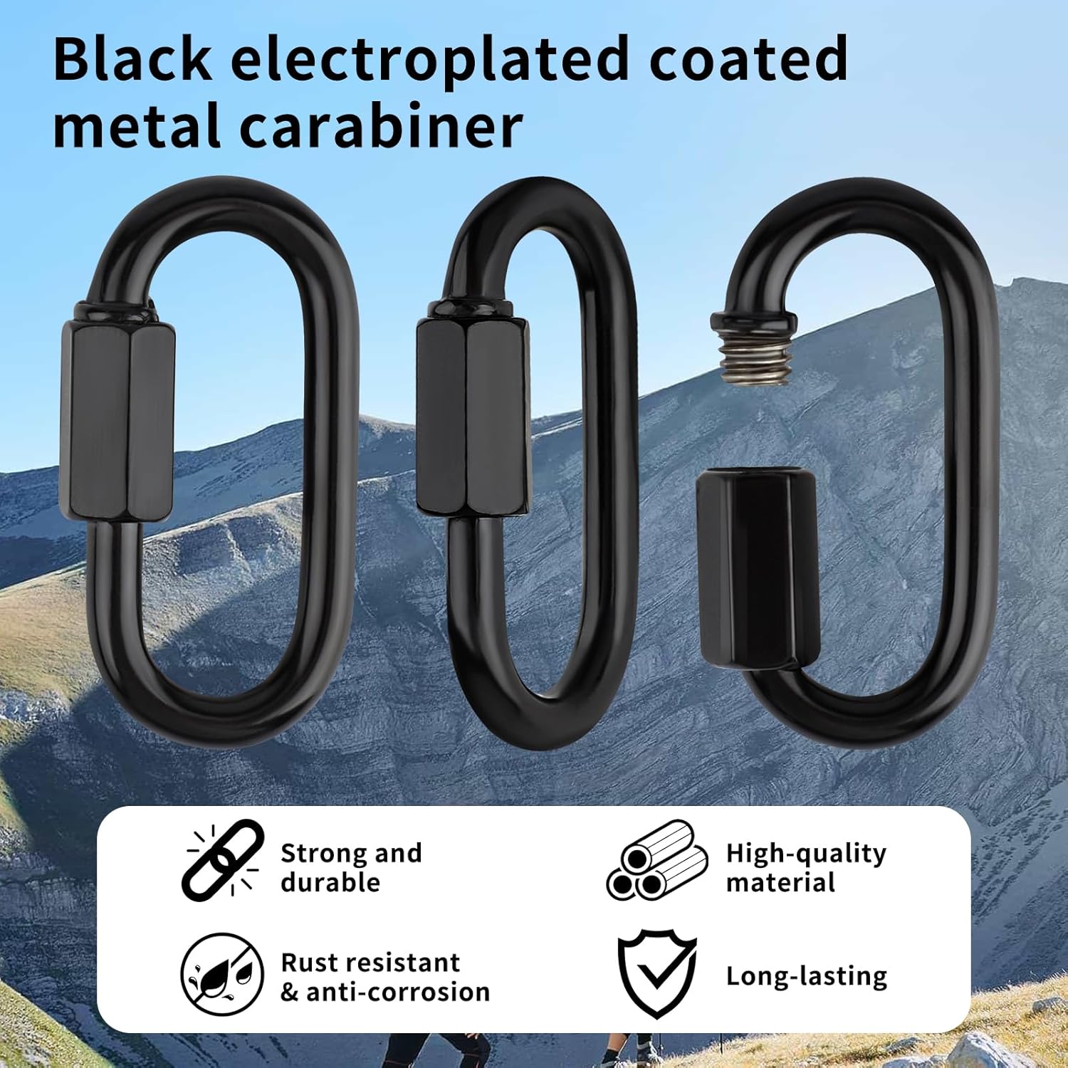 30 Pack M4 Quick Link Chain Connectors, Black Heavy Duty D Shape Locking Quick Link Metal Chain Repair Links for Camping Hammock Outdoor Equipment Key Rings Rigging - Image 3