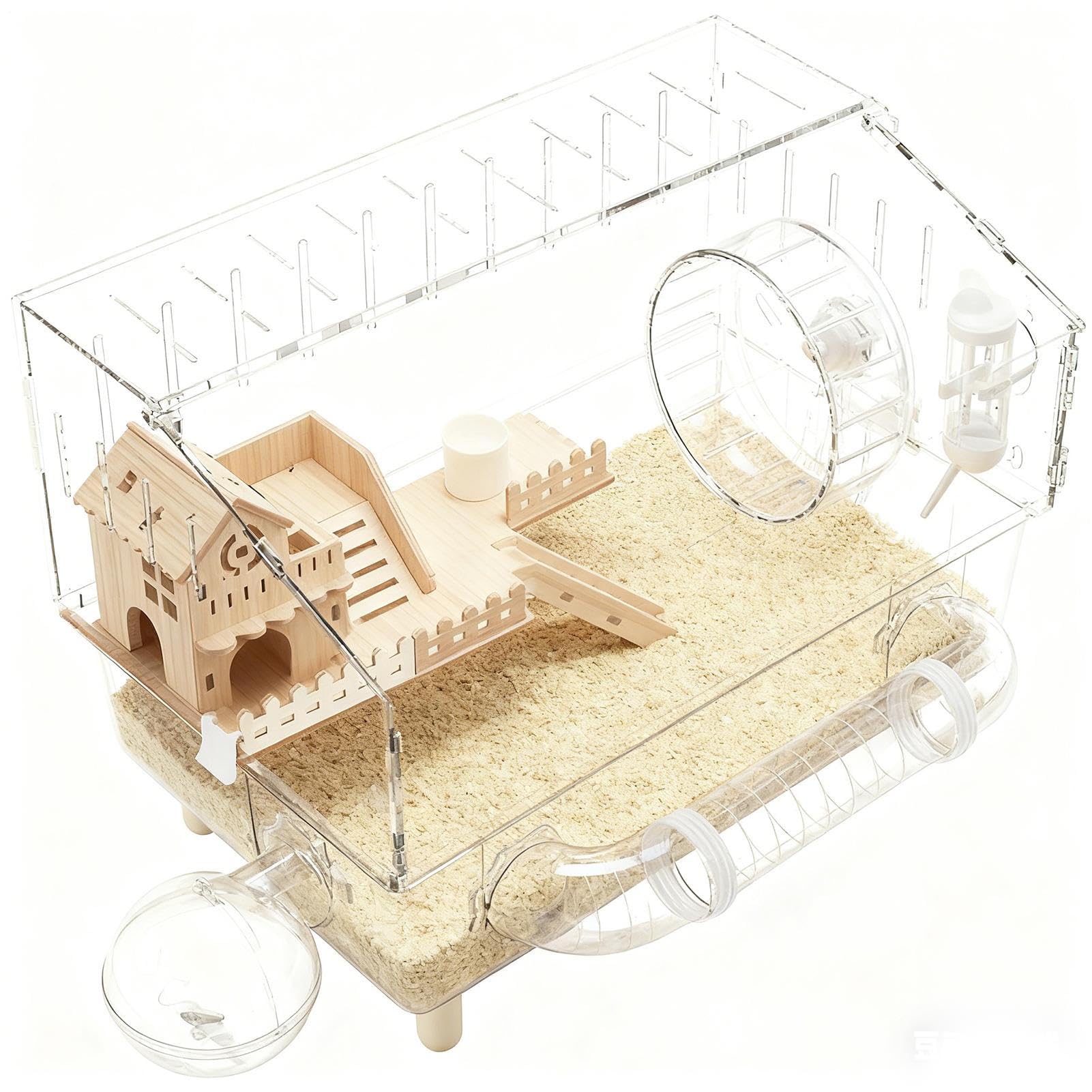 Hábitat Para Hámster Hábitat Para Chinchilla Con Dos Niveles Transparentes | Jaula para Hurón Acrílica de 45x28x34 centímetros Para Cría De Erizo Gerbo Chinchilla Y Mascotas Pequeñas En Interiores