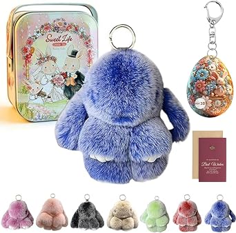 Bunny Keychain with Tin Adorable Soft Bunny Pompom Charm for Girls & Women Bags & Backpacks
