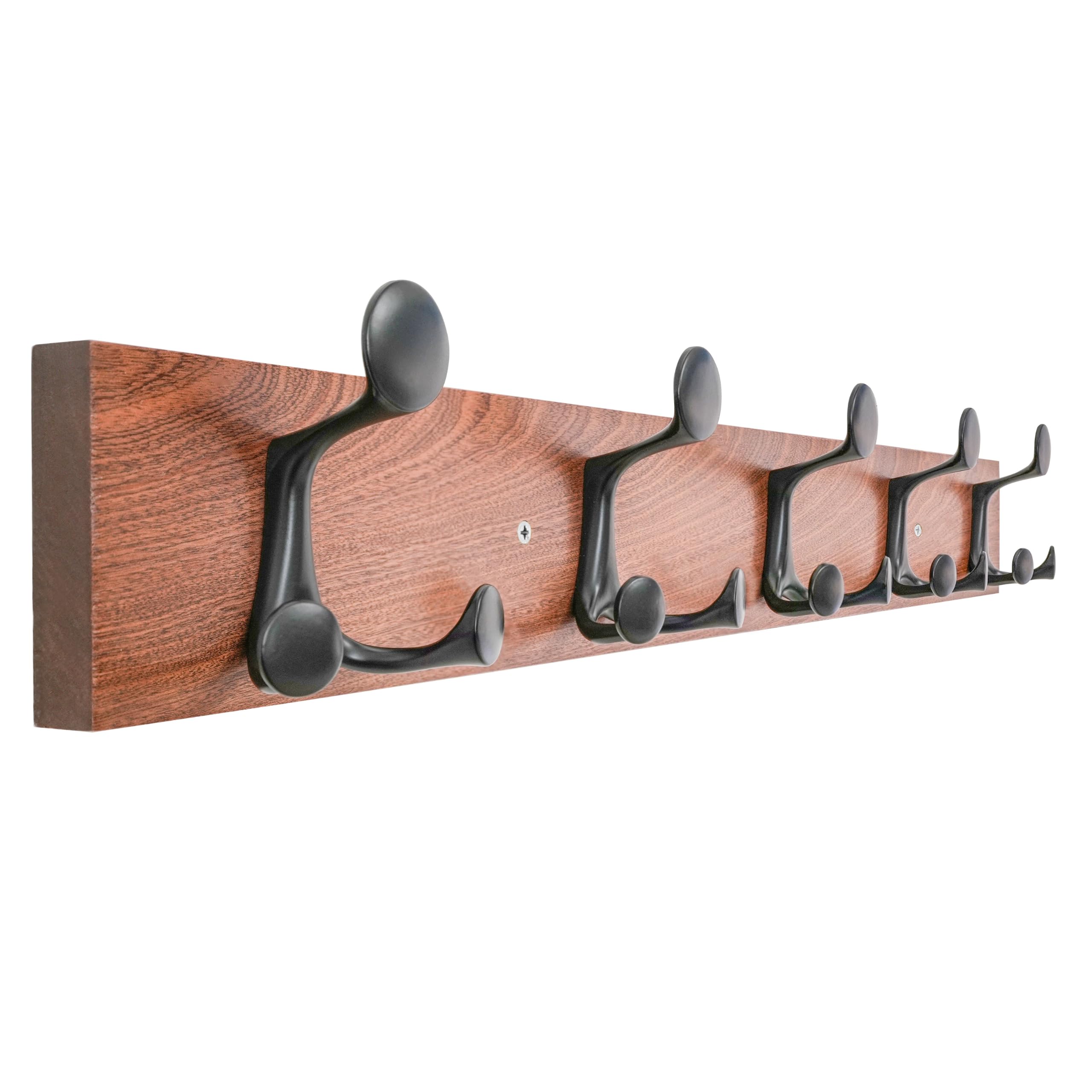 HONSKY Coat Rack Wall Mounted 76cm Sapele Base Black 15 Hooks